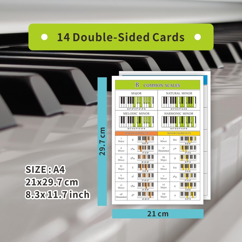 14 Pcs Piano Chord Chart & Scale Poster Perfect for