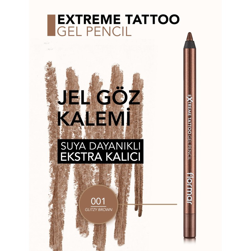 Flormar Eyeliner – Extreme Tattoo-Gelstift 001 Glitzernd Braun, 8682536028837 4700076-001,