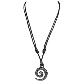 Koru Spiral Wave Pendant on Adjustable Black Rope Cord Necklace