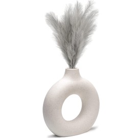 CEMABT Jarrón blanco de cerámica hueca para flores, hecho a mano, minimalista, estilo bohemio, decoración moderna del hogar, para boda, cena, fiesta, sala de estar, oficina, recámara (L,blanco)