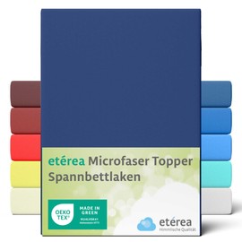 etérea Jersey Fitted Sheet for Topper, 90 x 200 - 100 x 200 cm, Navy, for 5-10 cm Base Height, 100% Microfibre, Oekotex Fitted Sheet, Mattress, Bed Sheet, Bed Sheet 90 x 200 cm, 100 x 200 cm, Blue