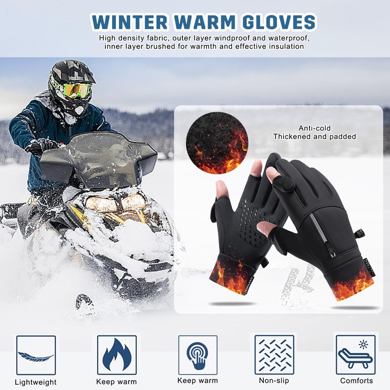 Balakaka Men's Winter Gloves, Windproof Thermal Waterproof Touchscreen Gloves, Reflective