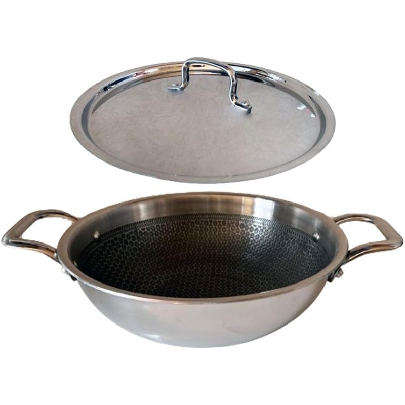 Tanish Trading Triply Stainless Steel Honeycomb Pattern Stainless Steel Wok