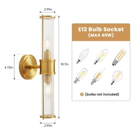 Linour Brushed Gold Wall Sconces Set of 2, Modern Bathroom Vanity Light Fixture with Clear Glass Shades, Hardwired Brass Wall Mounted Lamp for Over Mirror, Hallway, Bedroom (E12 Bulbs Not Included)