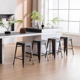 YOUNIKE Metal Rusty Grey Bar Stools 24" Indoor Outdoor Stackable Barstools Modern Style Industrial Vintage Counter Bar Chairs Set of 4