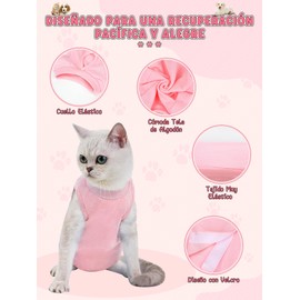 SCHIB Traje de Recuperación para Perros y Gatos, Transpirable y Elásticos, para Aliviar la Ansiedad, Protección de Heridas Abdominales y Enfermedades de la Piel, Lindo Traje de Cirugía para Gatos