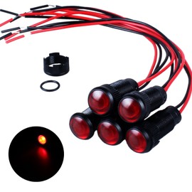 DMWD 5pcs 10mm LED Indicator Light Plastic Black Signal Dot Lamp 110-220V AC 2/5" Mounting Hole Size with 15cm/5.9in. Wire (Red LED)