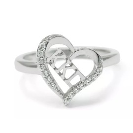 Sterling silver Kappa Kappa Gamma heart ring with simulated diamonds, NEW!!