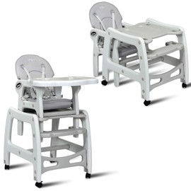 INFANS 3 in 1 Baby High Chair, Convertible Toddler Table Chair Set, Rocking Chair, Multi-Function Seat with Lockable Universal Wheels, Adjustable Seat Back, Removable Trays (Grey)