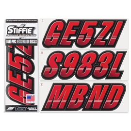 STIFFIE Techtron Red/Black 3" Alpha-Numeric Registration Identification Numbers Stickers Decals for Boats & Personal Watercraft