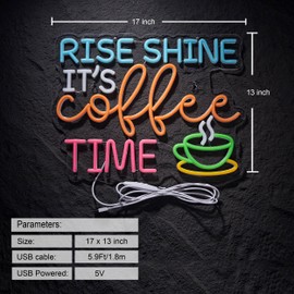 Rise Shine Its Coffee Time Neon Sign for Wall Décor with Dimmable Switch Bar LED Neon Signs Light Decor