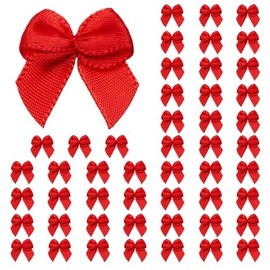 WOZEAH 50PCS Mini Red Bows – 1" Satin Ribbon Bows for Gift Wrapping, DIY Crafts, Hair Clips, Flowers, Wedding and Birthday Party Decorations