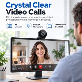 4K USB Webcam for Video Calls & Streaming – 8MP CMOS Camera with Autofocus and Microphone for Desktop & Laptop Computers