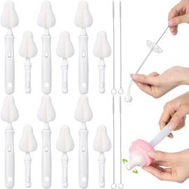 Willinglong 22 Pcs Sponge Bottle Nipple Brushes Set Including 12 Pcs Bottle Sponge Brush Heads 6 Interchangeable Nipple Brush Handles and 4 Long Straw