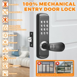 ANNFUZ Stainless Steel Mechanical Keypad Entry Door Handle Lock,Commercial Keyless Push Button Code Door Lever,Single-Sided Combination &Interior Non-locking,Exterior Auto-Lock,For Outdoor,Matte Black