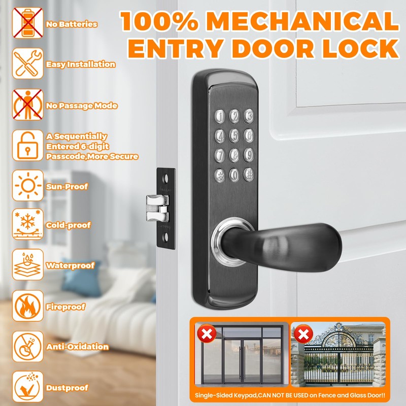 ANNFUZ Stainless Steel Mechanical Keypad Entry Door Handle Lock,Commercial Keyless