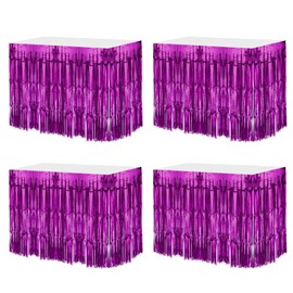 QUARKZMAN 4 Stück 29x108 Zoll Rosarote Metallische Lametta-Tischröcke für rechteckige Tische Lametta-Hintergrundvorhang für Hochzeits- und Geburtstagsfeierdekoration