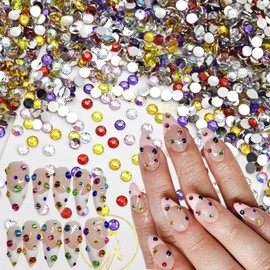 1800Pcs Colorful Nail Art Rhinestones Crystal Diamond Nail Charms for Nails Design 3D Rounded Shapes Nail Gem AB Clear Flatback Nail Jewels Sparkling for Women Girls DIY Acrylic Nails Decorations