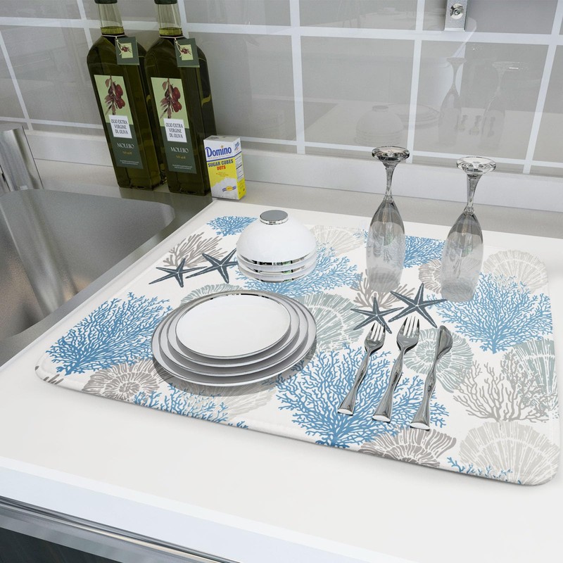 Coastal Blue Gray Dish Drying Pad 18 x 24 Inch