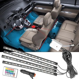 XUKEY 4pc 60 LED RGB Car Interior Footwell Strip Light Remote  Control Atmosphere Lamp