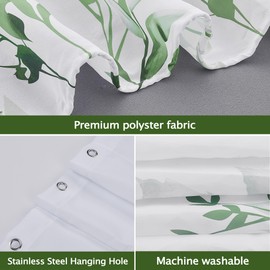 Hoomtaook Shower Curtain 180 x 180 cm Green Flowers Shower Curtain Waterproof Textile Polyester Washable with 12 Shower Curtain Hooks Shower Curtain with Weight Bottom