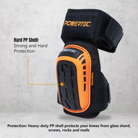 POWERTEC Safety Knee Pads for Men and Women Knee Support with Adjustable Thigh Straps Heavy Duty Shell Soft Foam and Extra Thick Gel Cushion for Work, Construction, Flooring, Roofing (71880)