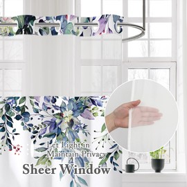 Gibelle Small Stall No Hook Shower Curtain with Snap-in Fabric Liner Set - 36" x 74"(72"), Hotel Style Green Eucalyptus Leaves Shower Curtain with See Through Top Window, Waterproof & Washable