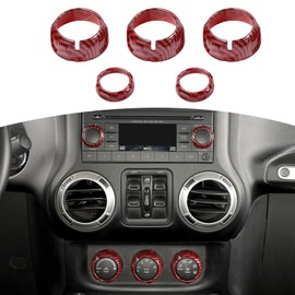 JOSHELA for Jeep JK Radio Audio AC Knob Cover Trim Ring for Jeep Wrangler JK 2011-2017 for Compass 2010-2016 for Patriot 2011-2016 Red Carbon Fiber Interior Accessories 5pcs
