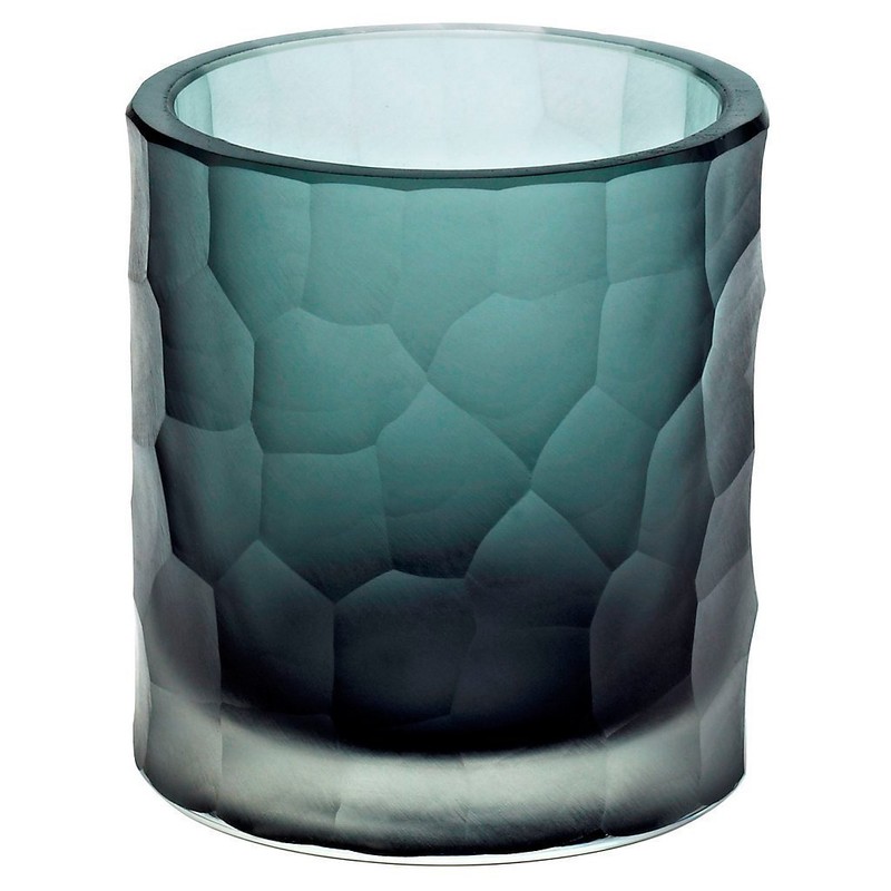 Glass Candleholder, Collection "Moonlight", 19x13 cm, grey, handmade (ART GLASS