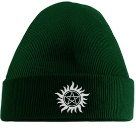 Hippowarehouse Pentagram Embroidered Beanie Hat Bottle Green
