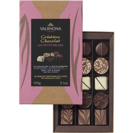 Valrhona Assortment of 15 Gourmet Petits Bon Bons in Dark, Milk & White. Inspired from French pastries: Millefeuille, Crème caramel, Fondant au chocolat, praline meringue, Paris-Brest 145g (Pack of 1)