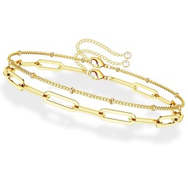 Dainty Gold Bracelets for Women, 14K Gold Filled Adjustable Layered Bracelet Cute Evil Eye Oval Chain Pearl Bar Turtle Gold Bracelets for Women Jewelry