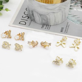 NEWITIN 12 Pairs Clip On Earrings for Women Cute Earring Crystal Pearl Stud Charming Fashion Earring Non Piercing Clip on Stud Earrings for Women