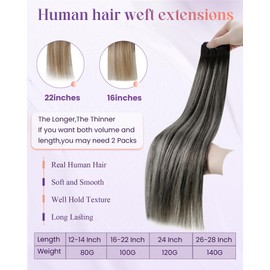 LaaVoo Ombre Weft Hair Extensions Human Hair 20 Inch Sew in Hair Extensions Human Hair Ombre Brown to Ash Blonde Hair Extensions Sew in Human Hair Hand Tied Long Straight 100g