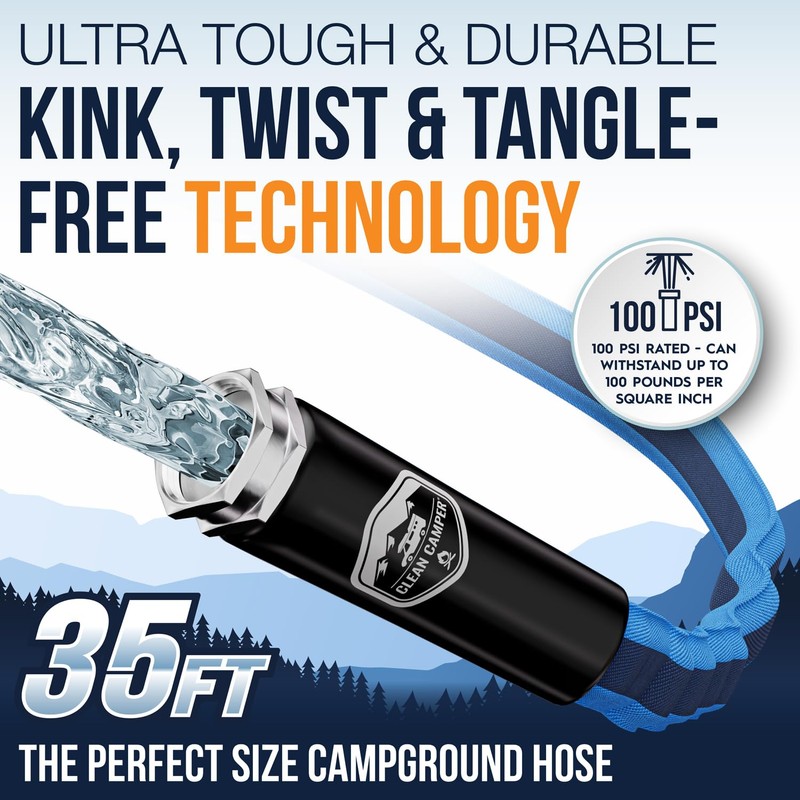 RV Fresh Water Drinking Hose 35' by Clean Camper- Kink