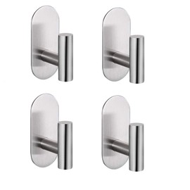 Xinglo Towel Hooks Pack of 4 No Drilling Required Towel Holder Coat Hooks Bathrobe Hooks Wall Hooks Ideal for Bathroom Toilet Kitchen Office (Brushed/Silver)