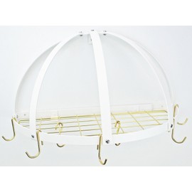 Half Dome Pot Rack w Grid in Black w Chrome Hooks (White/Brass)