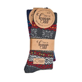 2 Pairs Norwegian Wool Socks for Men & Women, Winter Thermal Knitted, Vintage Nordic Crew Soft & Warm, Comfortable time to Hygge, Casual Socks for cold weather, Multicolored (Bundle 1, 9-12)