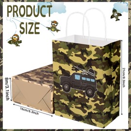 24Pack Camo Paper Gift Bags Camouflage Design Goodie Bags with Handles Camo Themed Candy Treat Bags for Kids Boys Girls for Birthday Party Baby Shower Supplies