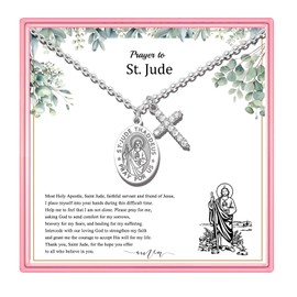 PARTNER Protectional Cross Necklace for Women MenSt Michael/Archangel Raphael/St Christopher/St Jude/St Joseph/St Anthony Medal Necklace Gifts for Women Men, Stainless Steel, Zircon