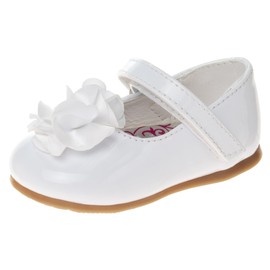 Josmo Girls Mary Jane Flats Baby Infants Toddlers Dress Shoe Maryjane Loafer, White Flower, 5