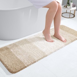 OLANLY Bathroom Runner Rugs 47x17, Extra Soft Absorbent Microfiber Bath Rugs, Rubber Backing, Quick Dry, Washable Bath Mats for Bathroom Floor, Tub and Shower, Home Decor Accessories, Light Beige