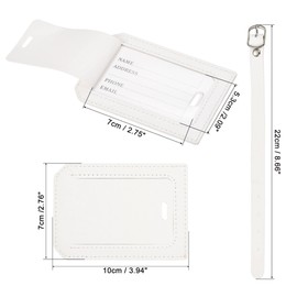 sourcing map Luggage Tag PU Holders, 10x7cm Baggage Label Identifier with Straps for Backpack Travel Bag Suitcase, White Pack of 4
