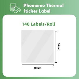 Phomemo M110 M120 M200 M220 M221 Label Round Circle Label - Thermal Labels for Price, Name, Address, Logo, Barcode, 50mm*50mm, Clear (140 Labels/Roll)
