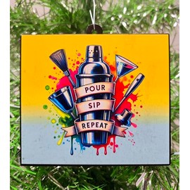 Bartender Ornament - Pour Sip Repeat Bartender Mixing Drinking Christmas Ornament