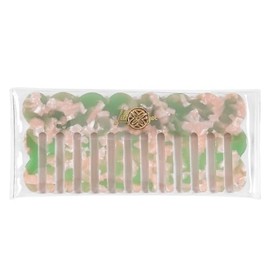 Lilly Pulitzer WIde Tooth Comb with Pouch for Travel, Pocket Comb for Wet Hair, Pink Muse/Jade Lime Marble