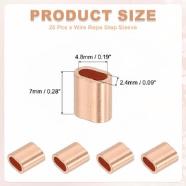 uxcell 1/16"(2mm) Wire Rope Stop Sleeve, Copper Crimping Loops Sleeve Oval Crimp Ferrules for Wire Rope and Cable Ferrule, Gold 25Pcs