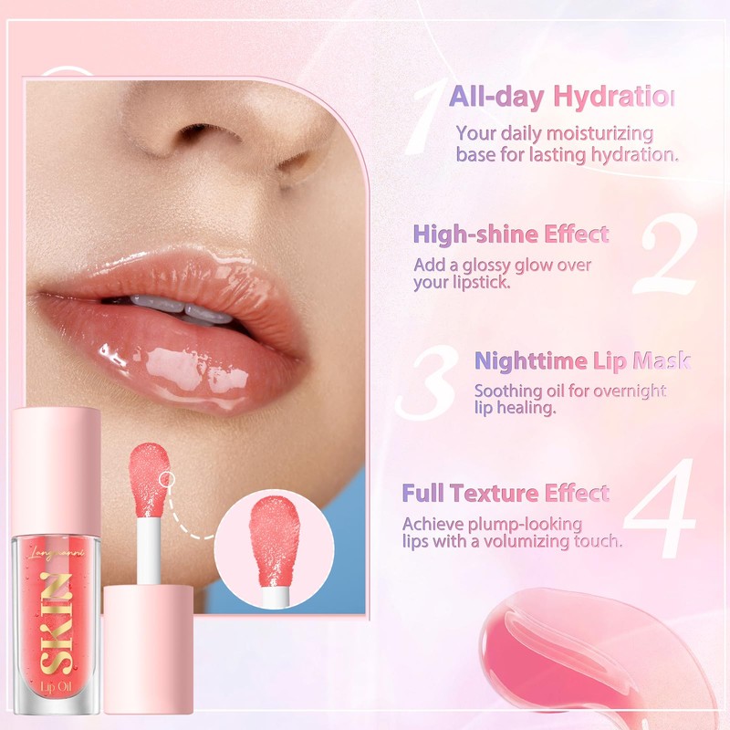 LANGMANNI Moisturizing Lip Oil,No-Sticky Lip Gloss Lip Balm Lip Care,Fruit