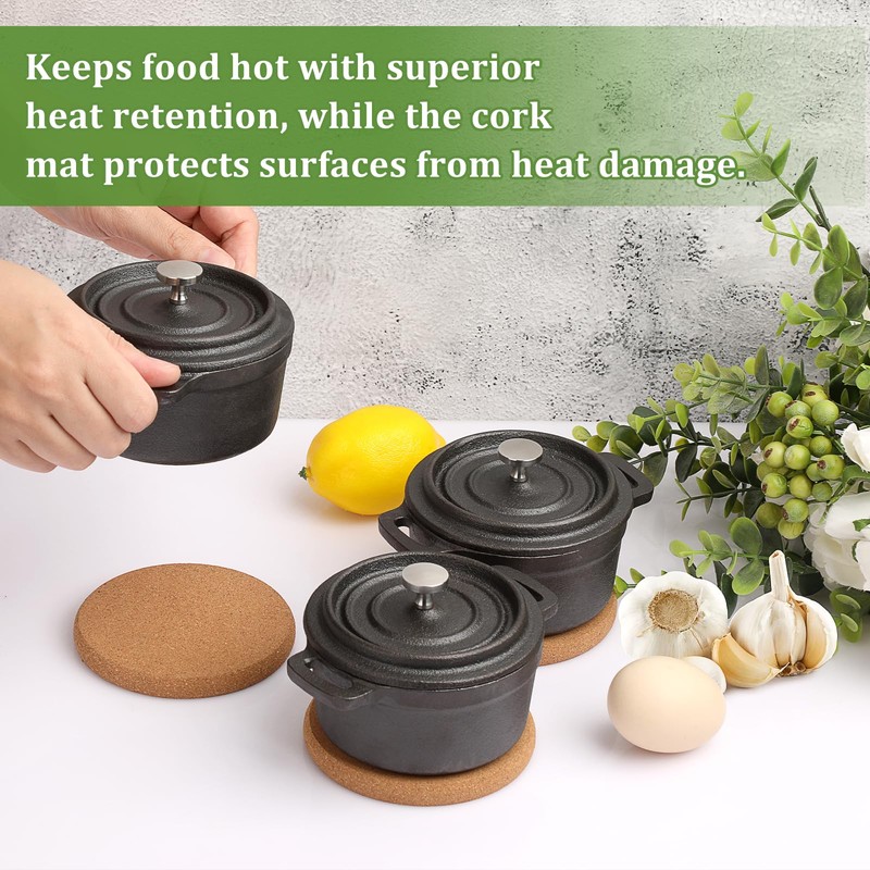 OGANAZI 3 Pcs Mini Cast Iron Dutch Oven Set –