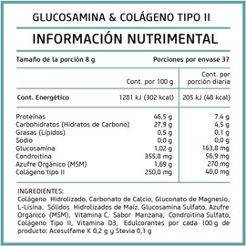 PRONAT Glucosamina & Colágeno Tipo II, Suplemento alimenticio, Sabor Manzana Verde con Vitaminas, Calcio y Magnesio, Bolsa con 300 g en Polvo